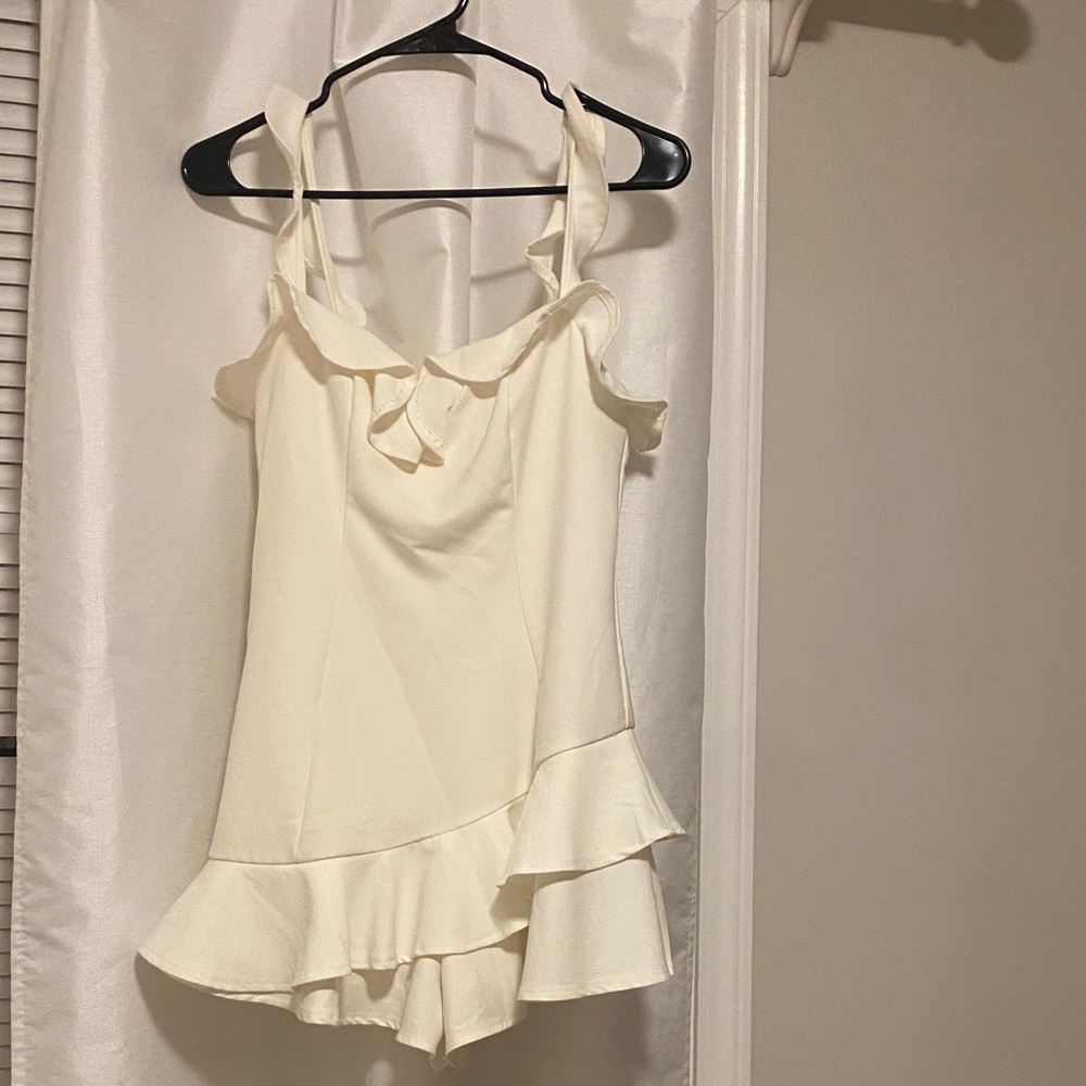 Ruffled Mini Dress in Cream – Sleeveless Tiered Hem